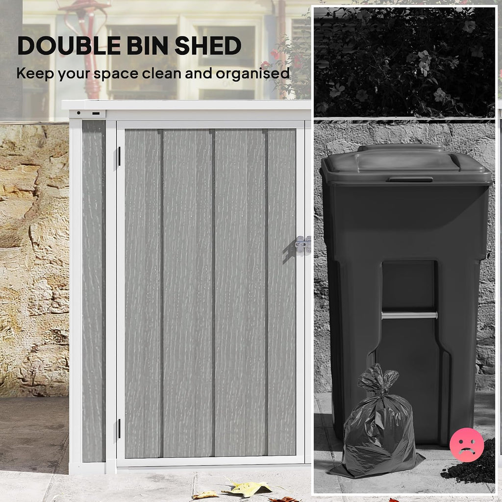 Outsunny 41 Cu. Ft. Outdoor Storage Shed with Chain Lid, Waterproof Outdoor Horizontal Trash Can Storage with Lockable Storage Box for Trash Cans, Garden Tools, Gray