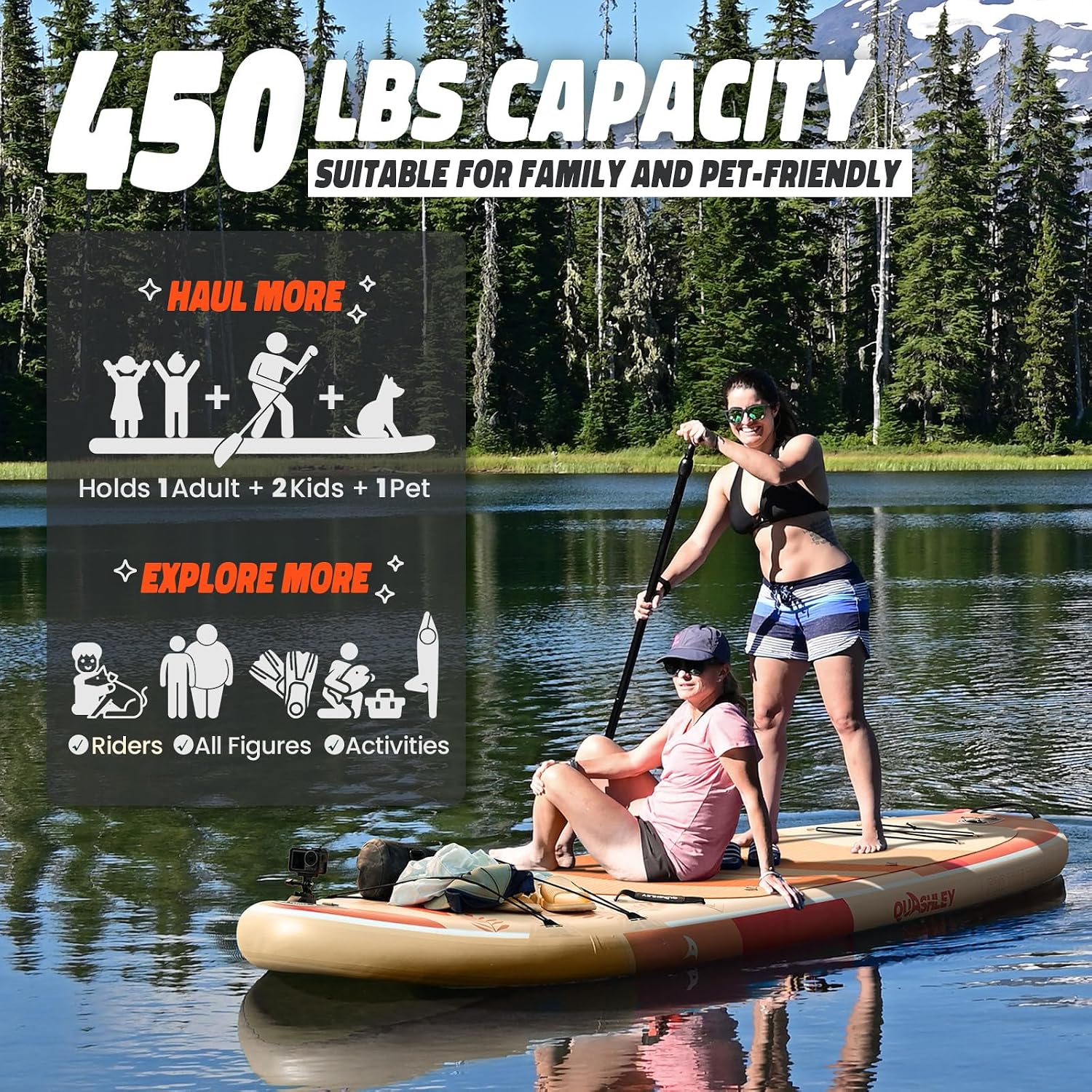 Quashley Inflatable Paddle Board Extra Wide Stand Up Paddleboards 11'×34' with All Premium Paddle Board Accessories,Inflatable SUP for Adults/Family,Beginner-Friendly,Removable Fin,Hand Pump