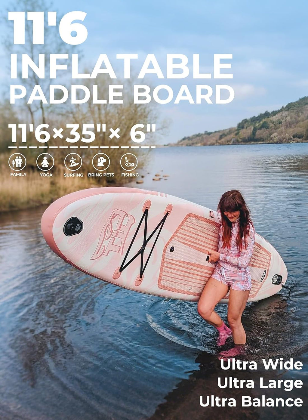 TIGERXBANG 11'6'/11'/10' Inflatable Paddle Board with Complete Accessories, Versatile Premium Paddle Boards for Adults/Youth, Stand Up Paddle Board Polar/Wave/Sunny Wave Collection