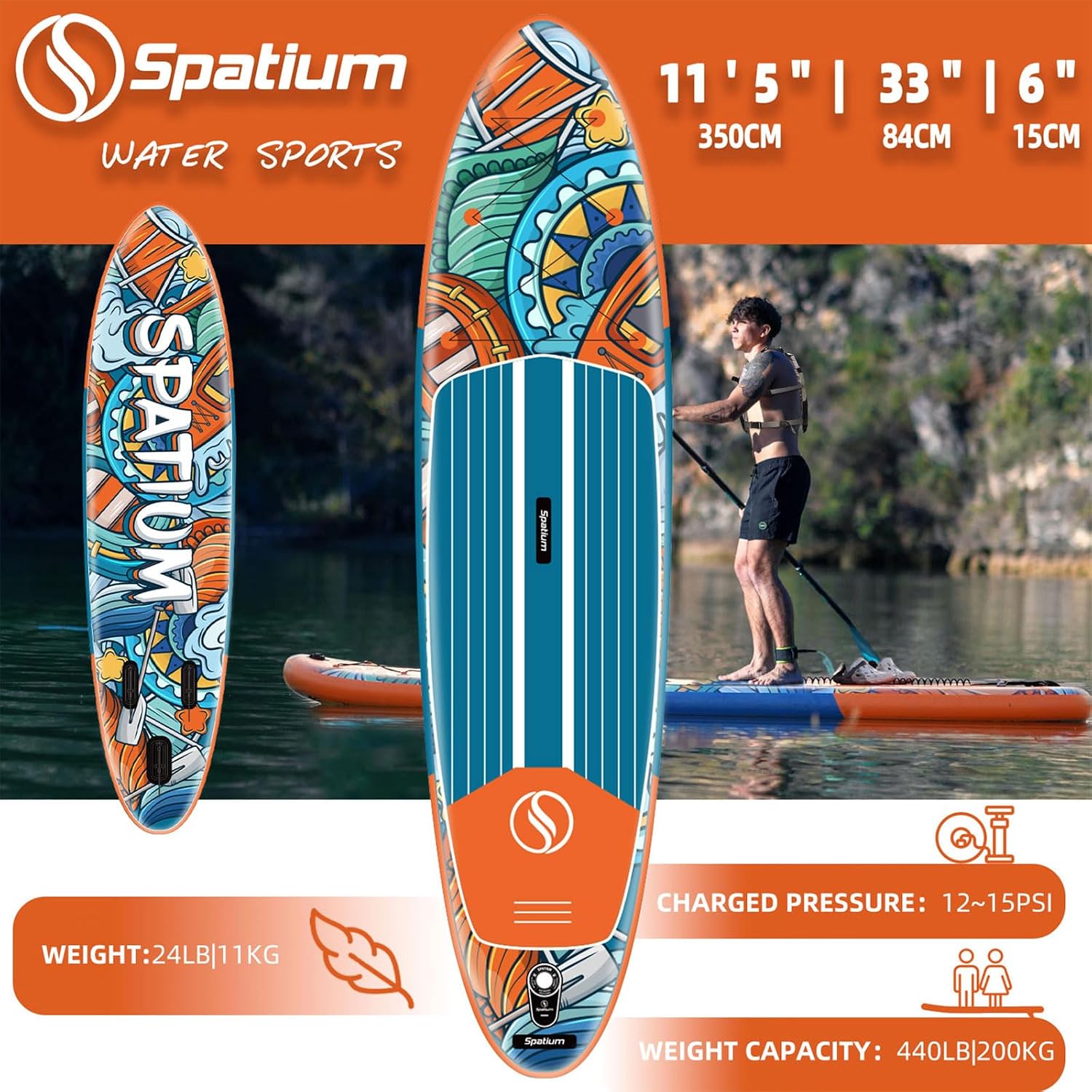 Spatium 11'5'x32' Magnetic Cup Holder Touring Paddle Board Stand Up Paddle Board for Adults,440lb Capacity SUP Board with Camera Mount for Youth & Adults of All Skill Levels