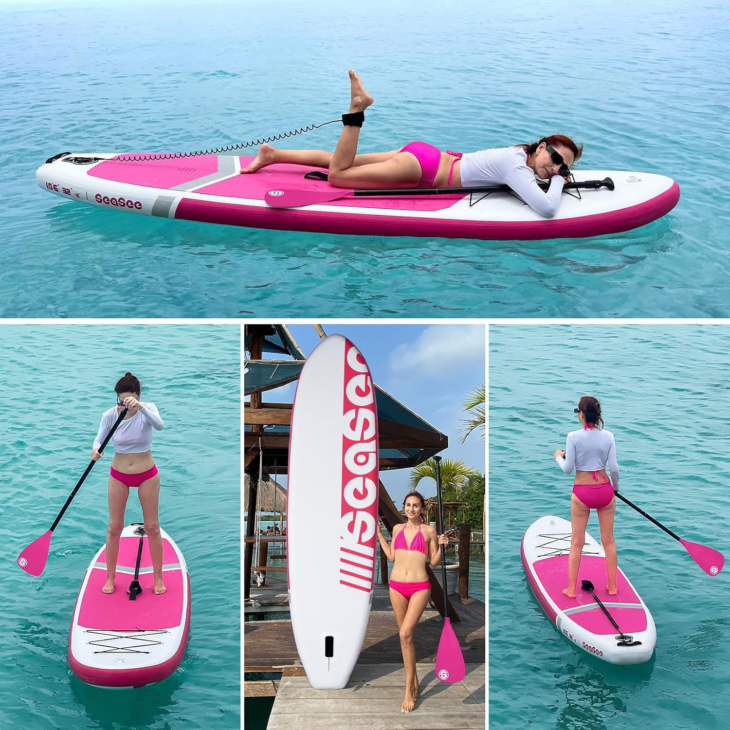Inflatable Stand Up Paddle Board Includes Paddle, Dual Action Pump, and Accessories 11ft Lightweight iSUP, 33'*6' Wide Stable Design, Anti-Slip EVA Deck, Paddle Board for Adults
