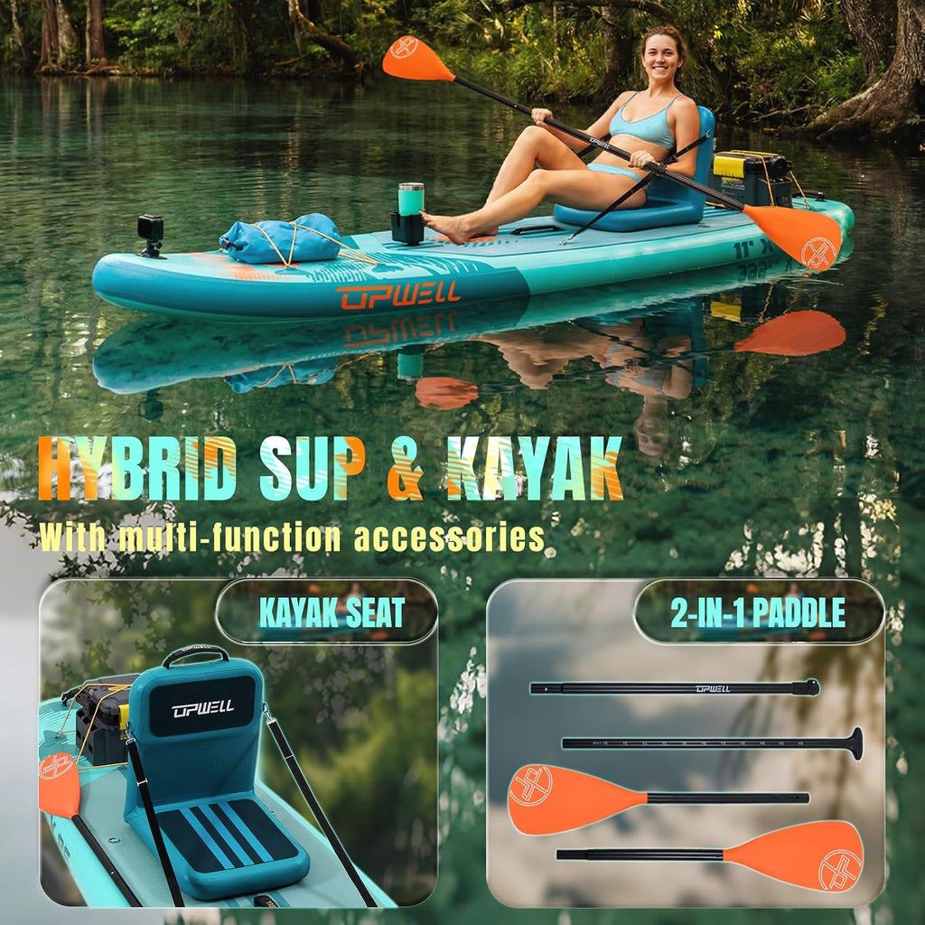 UPWELL 11'×34' Stand Up Paddle Board, SUP Board for Adults & Teens, Inflatable SUP Board with Premium Accessories, 120L Backpack, Paddle, Leash, Hand Pump, Fins