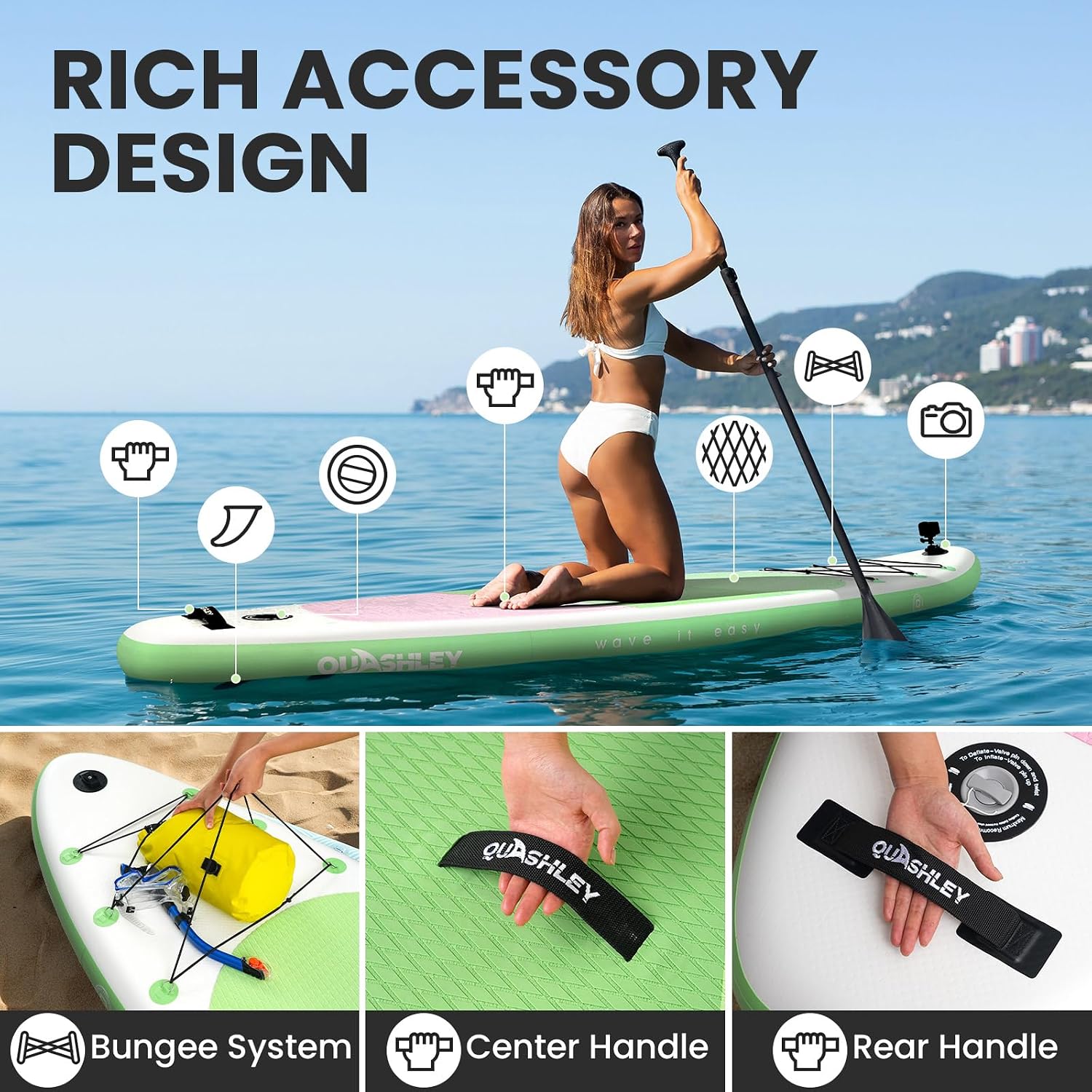 Quashley Inflatable Stand Up Paddle Board,Inflatable Paddleboards 32/34 Inch Wide,All Around SUP for Beginners with Lightweight Paddle,Hand Pump,Backpack,Leash,Durable & Portable iSUP Board
