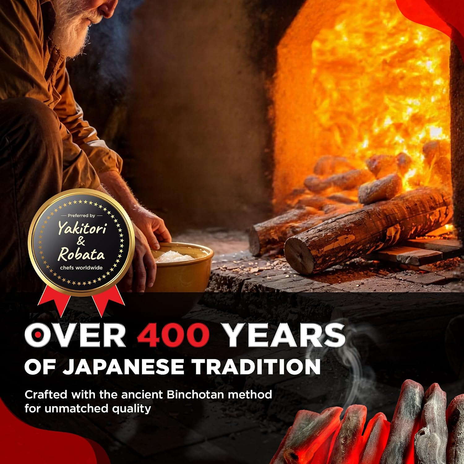 The Bincho Grill Binchotan Charcoal 22 lbs – Premium Japanese Grill Style Hardwood, 95% Carbon, Smokeless High-Heat, Long Burn for Yakitori, Reusable
