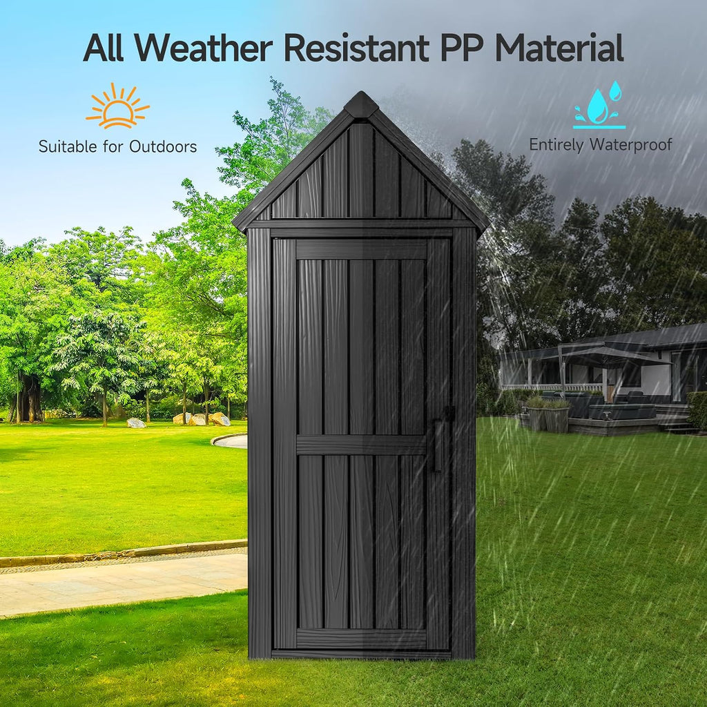 ONBRILL Multifunctional Storage Shed, Outdoor Storage Cabinet with Hooks and Lock Ring, Waterproof Outdoor Storage Shed for All Weather, Tool Outdoor Shed for Patio Lawn and Garden