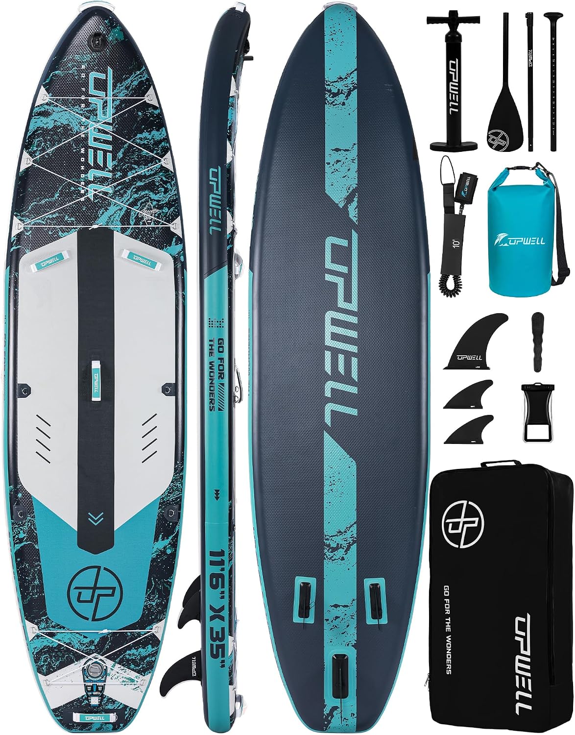 UPWELL 10'6'/11'/11'6' Inflatable Paddle Board, Stand Up Paddlboard for Youth & Adults, Stable Design, Premium SUP Accessories, Backpack, Leash, Hand Pump, Fins