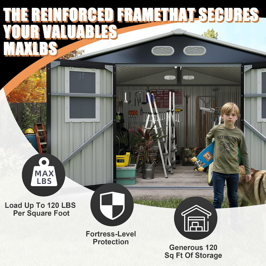 YOPTO 8x8 SF Outdoor Storage Shed,Metal Shed with Lockable Doors & 4 Daylight Windows,Garden Tool Shed w/Air Vents & Sloped Roof, Ideal for Backyard,Patio,Lawn,Dark Gray