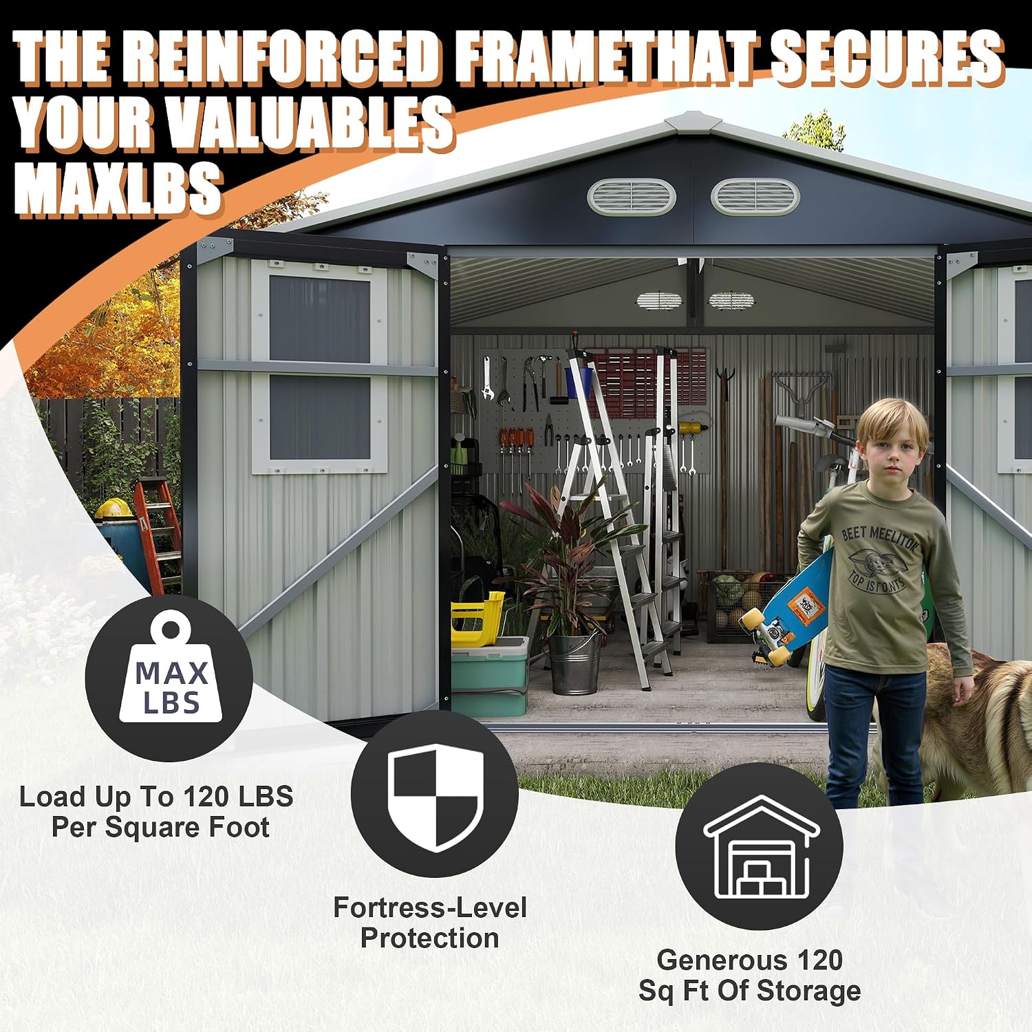 YOPTO 8x8 SF Outdoor Storage Shed,Metal Shed with Lockable Doors & 4 Daylight Windows,Garden Tool Shed w/Air Vents & Sloped Roof, Ideal for Backyard,Patio,Lawn,Dark Gray