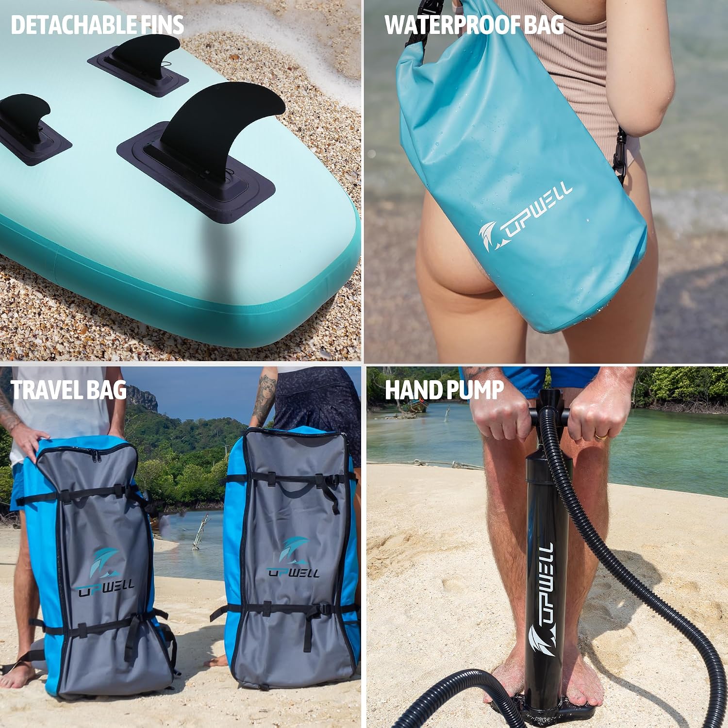 UPWELL 11'6'/11'2'/11'/10'8'/10'6'/10'2' Inflatable Stand Up Paddle Board with sup Accessories Including Backpack, Repairing Kits, Non-Slip Deck, Leash, 3 Fins, Paddle and Hand Pump