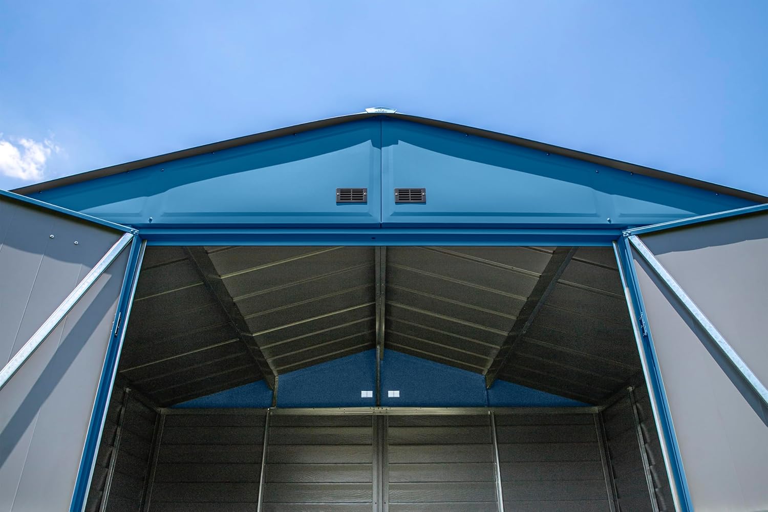 Arrow Shed Select 10' x 14' Outdoor Lockable Steel Storage Shed Building, Blue Grey