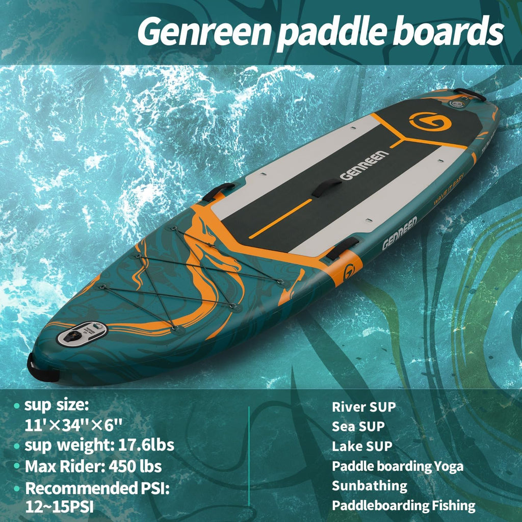 Paddle Board Stand up Paddle Board (Extra Large 11'*33/34') Newly Improved 2 Side Layers 450LBS Quality Inspection×5 (All-Season for JP customers) paddleboards Fishing Family Pet Friendly