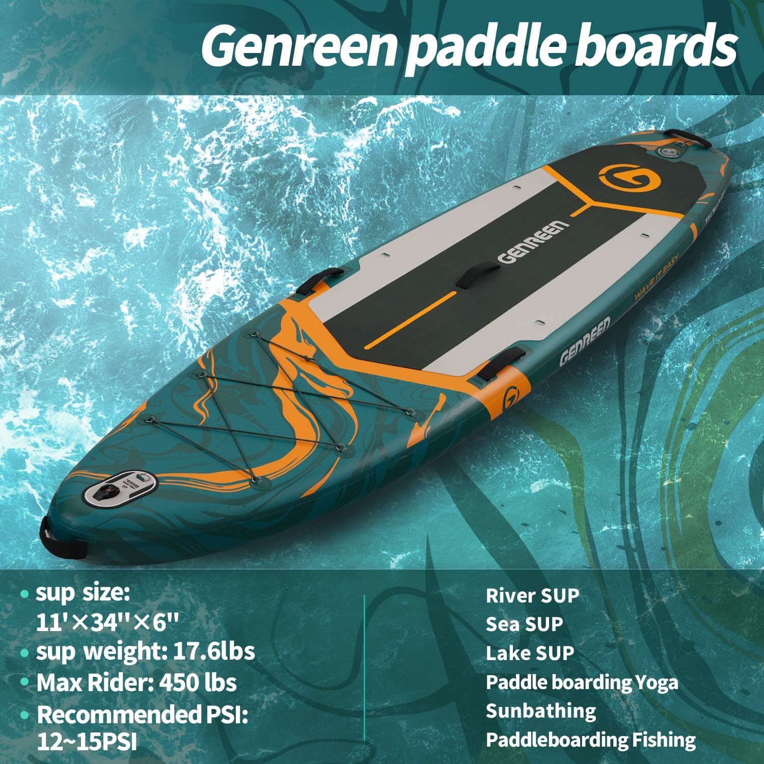 Paddle Board Stand up Paddle Board (Extra Large 11'*33/34') Newly Improved 2 Side Layers 450LBS Quality Inspection×5 (All-Season for JP customers) paddleboards Fishing Family Pet Friendly