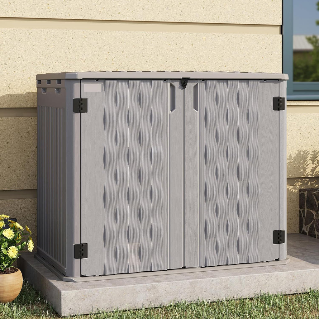 UDPATl0 34 Cu.Ft Horizontal Outdoor Storage Shed, Resin Outdoor Cabinet Waterproof & Lockable for Generator, Garbage Can Garden Tools