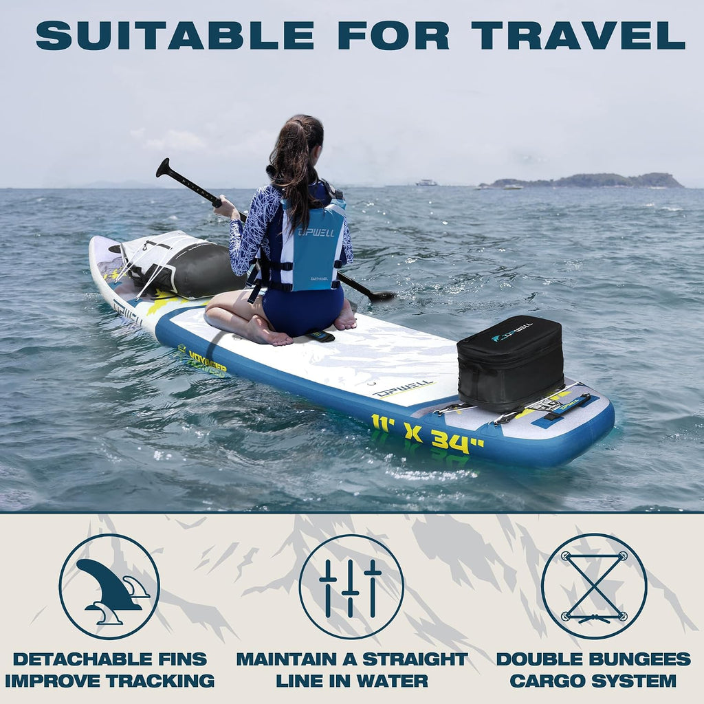 UPWELL 11'6'/11'2'/11'/10'8'/10'6'/10'2' Inflatable Stand Up Paddle Board with sup Accessories Including Backpack, Repairing Kits, Non-Slip Deck, Leash, 3 Fins, Paddle and Hand Pump