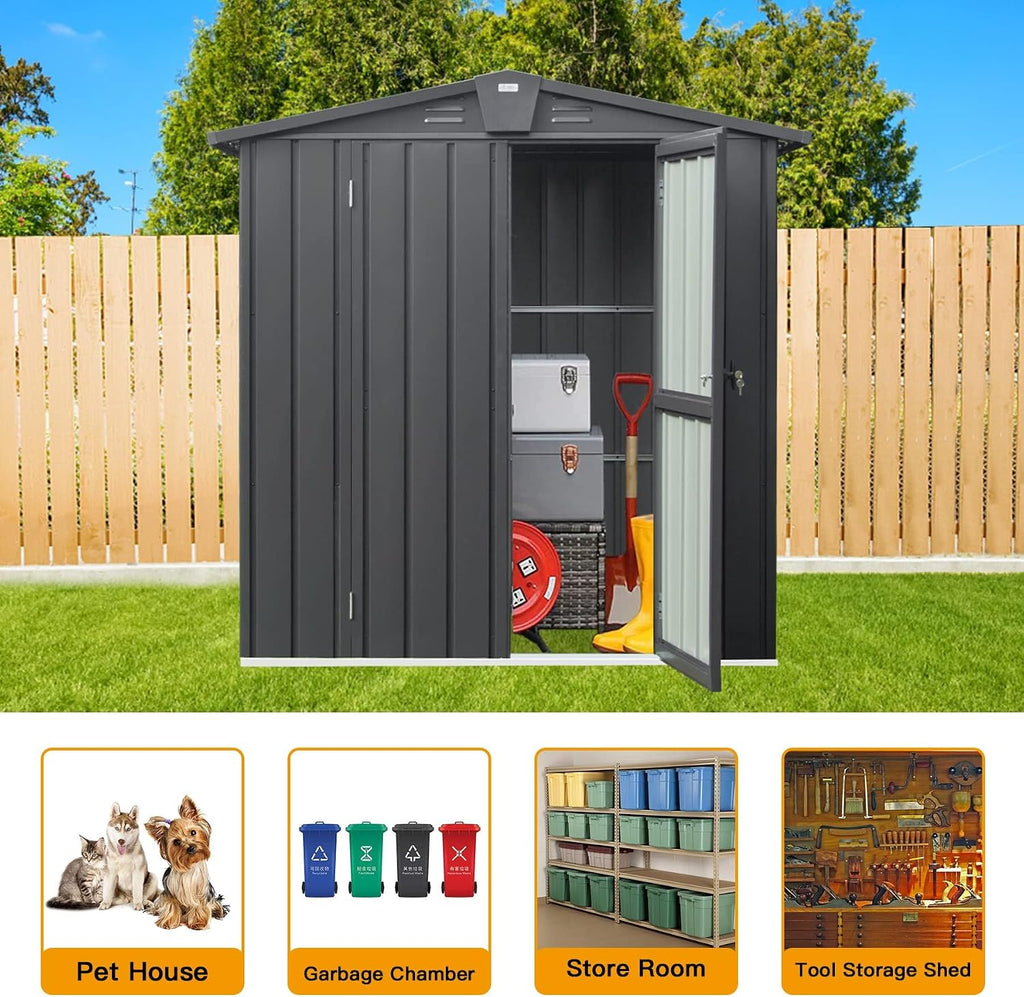 Domi Outdoor Storage Shed 5.7' x 3', Metal Garden Shed with Galvanized Steel Frame for Bike, Tools, Lawn Mowers, Pool Toys, Outdoor Storage Cabinet with Lockable Door for Garden Lawn Patio (Dark Grey)