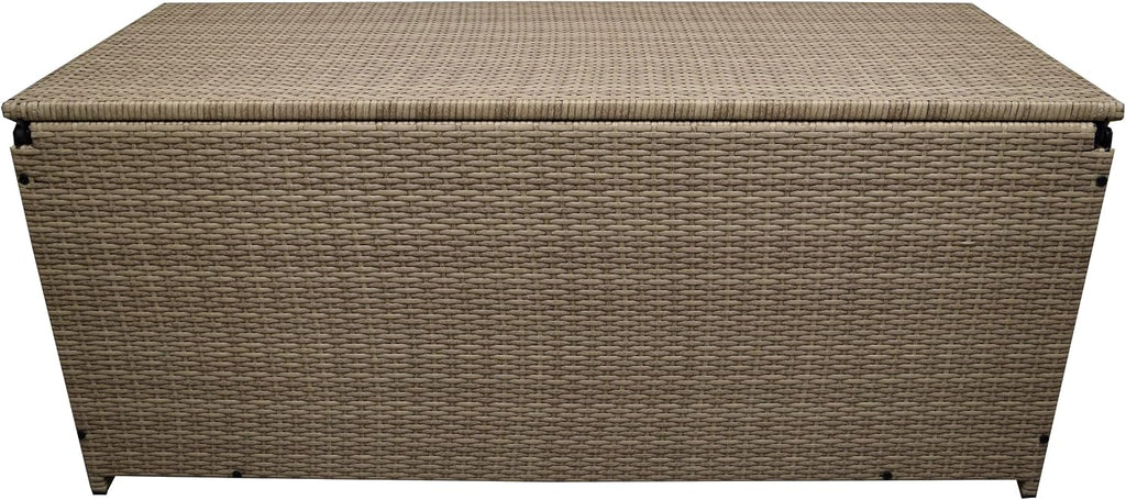 Oakland Living Tan Indoor and Outdoor Balcony Patio Deck Porch Pool 113 Gallon Wicker Storage Box Trunk Bin with Metal Frame
