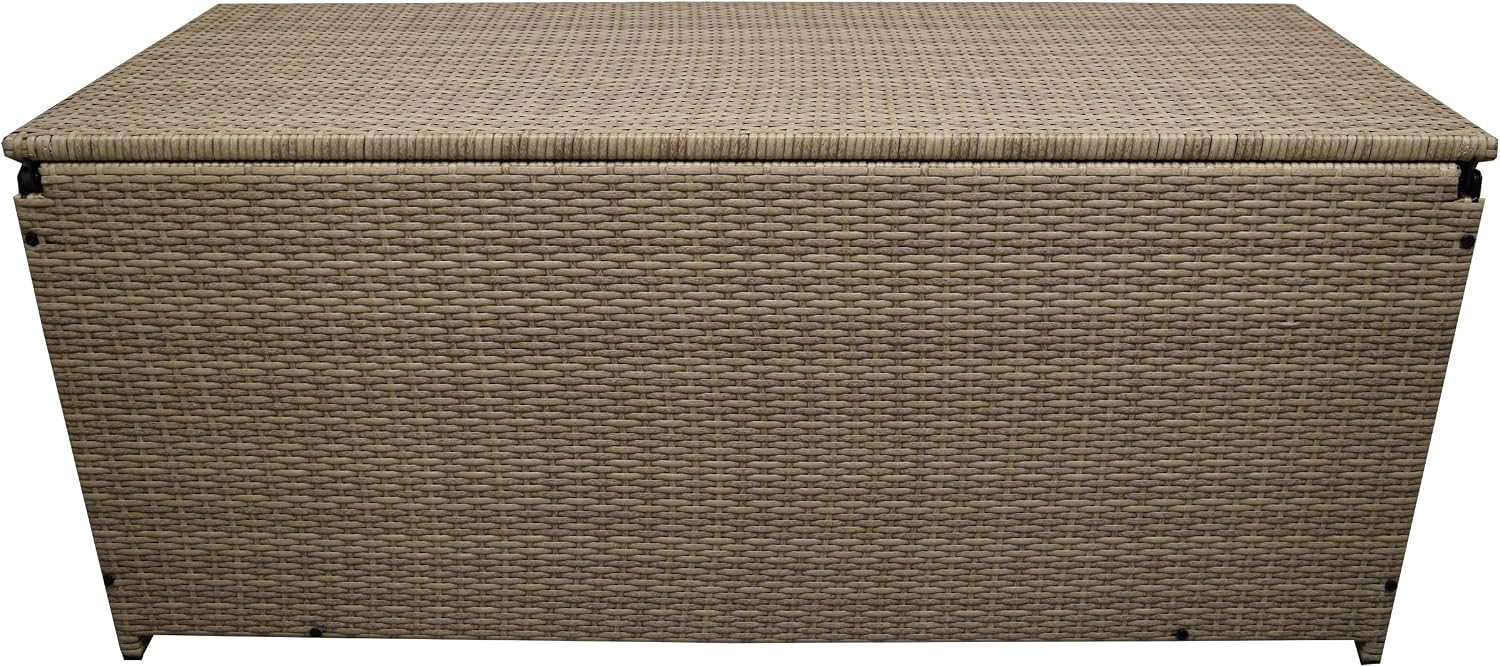 Oakland Living Tan Indoor and Outdoor Balcony Patio Deck Porch Pool 113 Gallon Wicker Storage Box Trunk Bin with Metal Frame