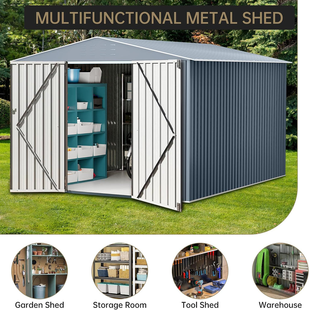 Large Metal Storage Shed, 8x12 FT Outside Storage Shed, Outdoor Storage Tool Shed with Lockable Doors and Air Vents, Garden Sheds for Backyard