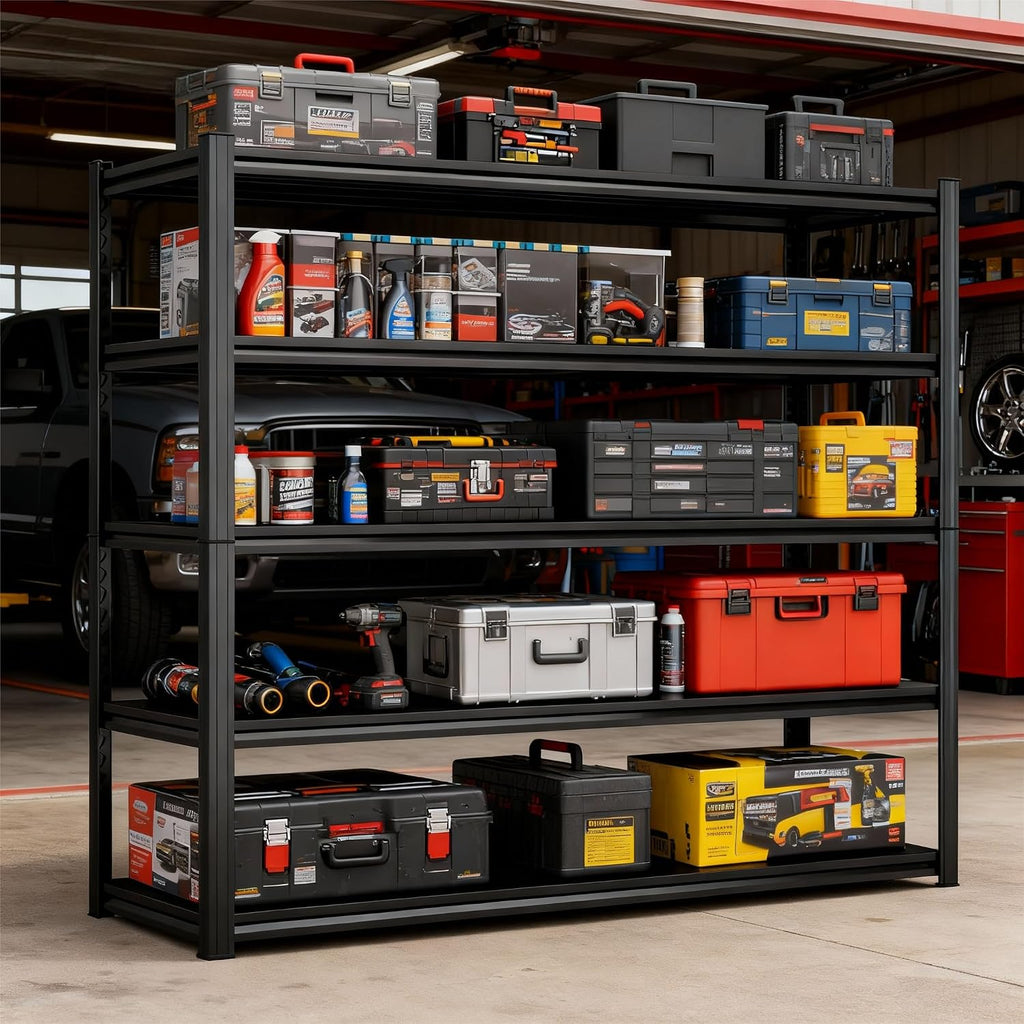 5-Tier Garage Shelving, 74''H*48''W*24''D Metal Storage Shelf ，2-in-1 Adjustable 3020 lbs Heavy Duty Unit Shelves, Upgraded Reinforced Double-Layer Columns for Basement Kitchen Pantry Rack
