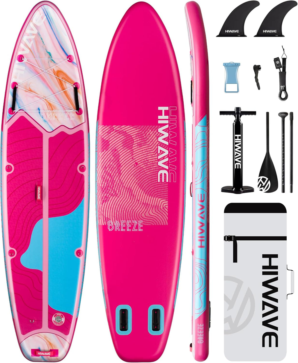 Hiwave Inflatable Stand Up Paddle Board 11'*34'*6' Sup Board, 420lbs Capacity Adult&Youth Paddle Board, Pet Friendly for Ocean&Lake, w/Double Action Hand Pump