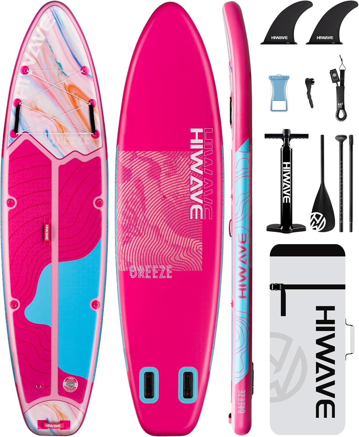 Hiwave Inflatable Stand Up Paddle Board 11'*34'*6' Sup Board, 420lbs Capacity Adult&Youth Paddle Board, Pet Friendly for Ocean&Lake, w/Double Action Hand Pump