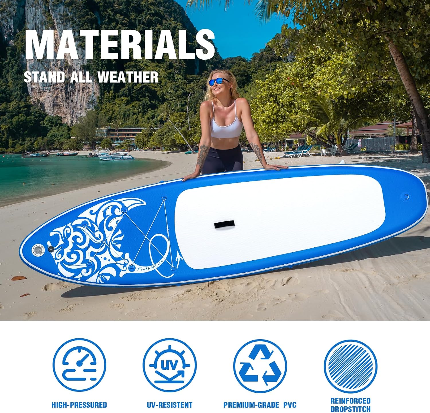 FEATH-R-LITE Inflatable Paddle Board Stand Up Paddleboards for Adults SUP with Premium Accessories Pump, Adjustable Paddle, Leash, Three Fins, Backpack