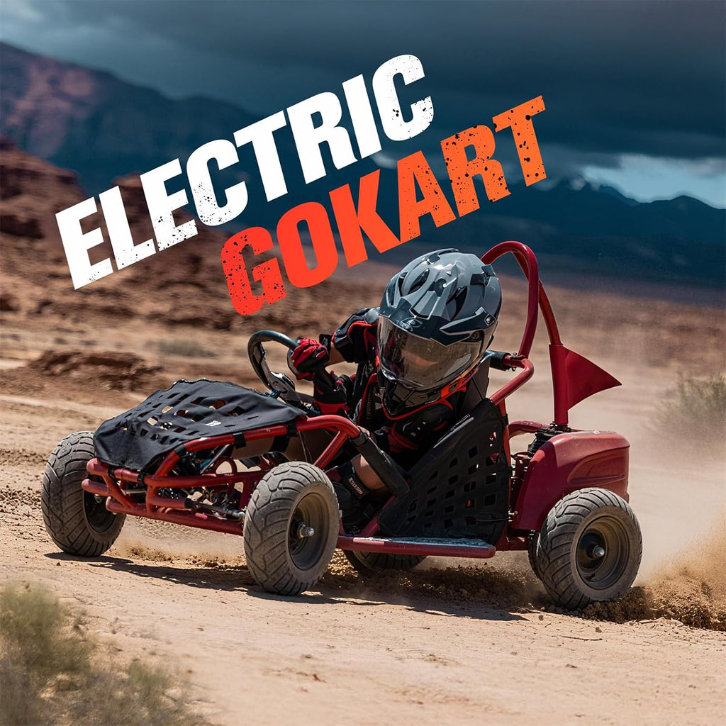 Electric Go Kart, 48V Powered Ride On Car, Steel Tubular Frame, Seat Belt, 13 inch All-Terrain Tires, Parental Speed Control, Max 20 Mph (RED)