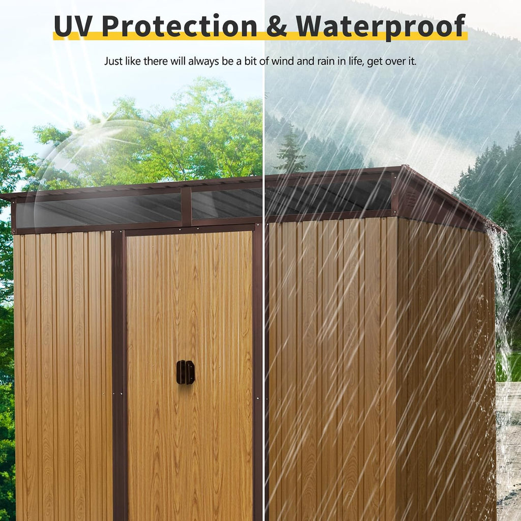 8x6 ft Outdoor Metal Storage Shed with Foundation Frame, Galvanized Steel Tool Shed with Lockable Sliding Door, Transparent Plate and Air Vent, Waterproof Garden Storage House for Backyard, Patio