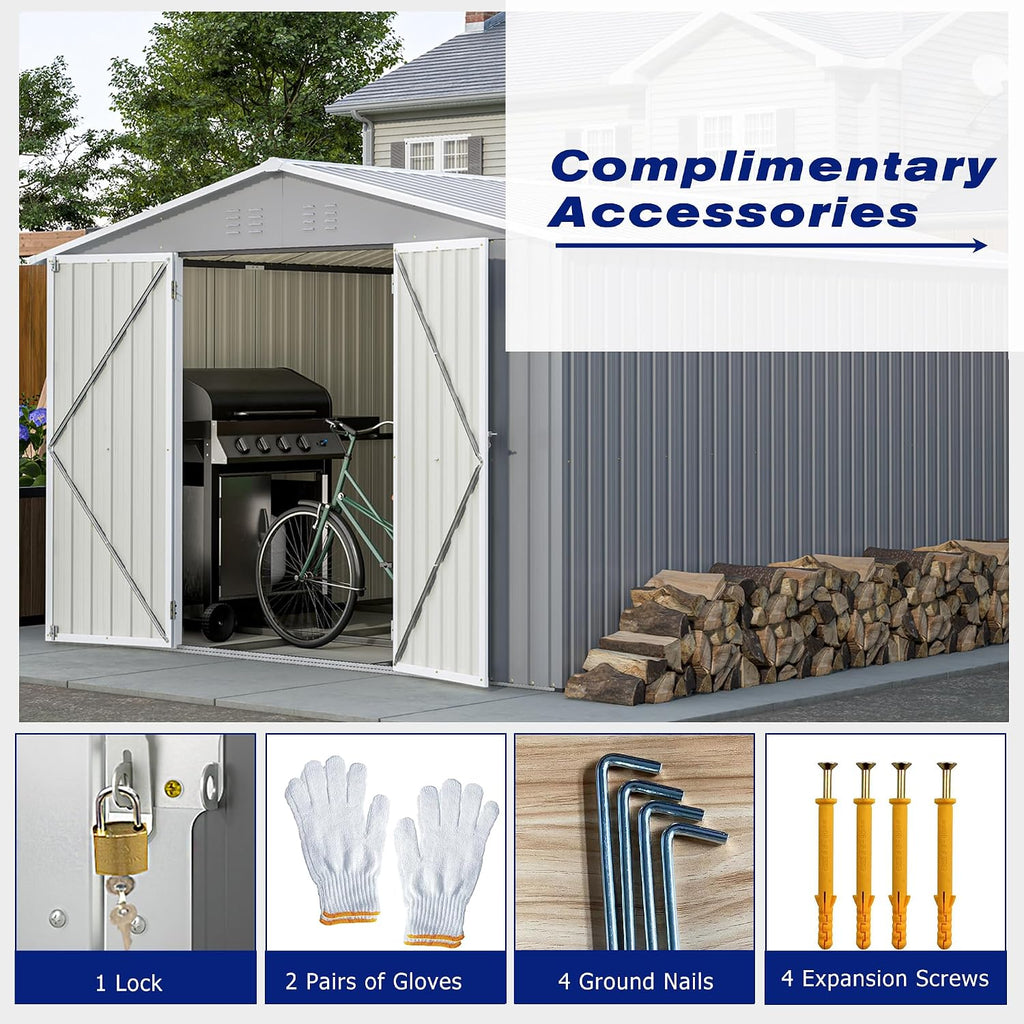 YOPTO 8x12 FT Outdoor Storage Shed W/Floor Frame,Metal Shed W/Double Lockable Doors,Garden Tool House W/ 2 Vents & Sloped Roof,for Backyard Patio Lawn,Gray
