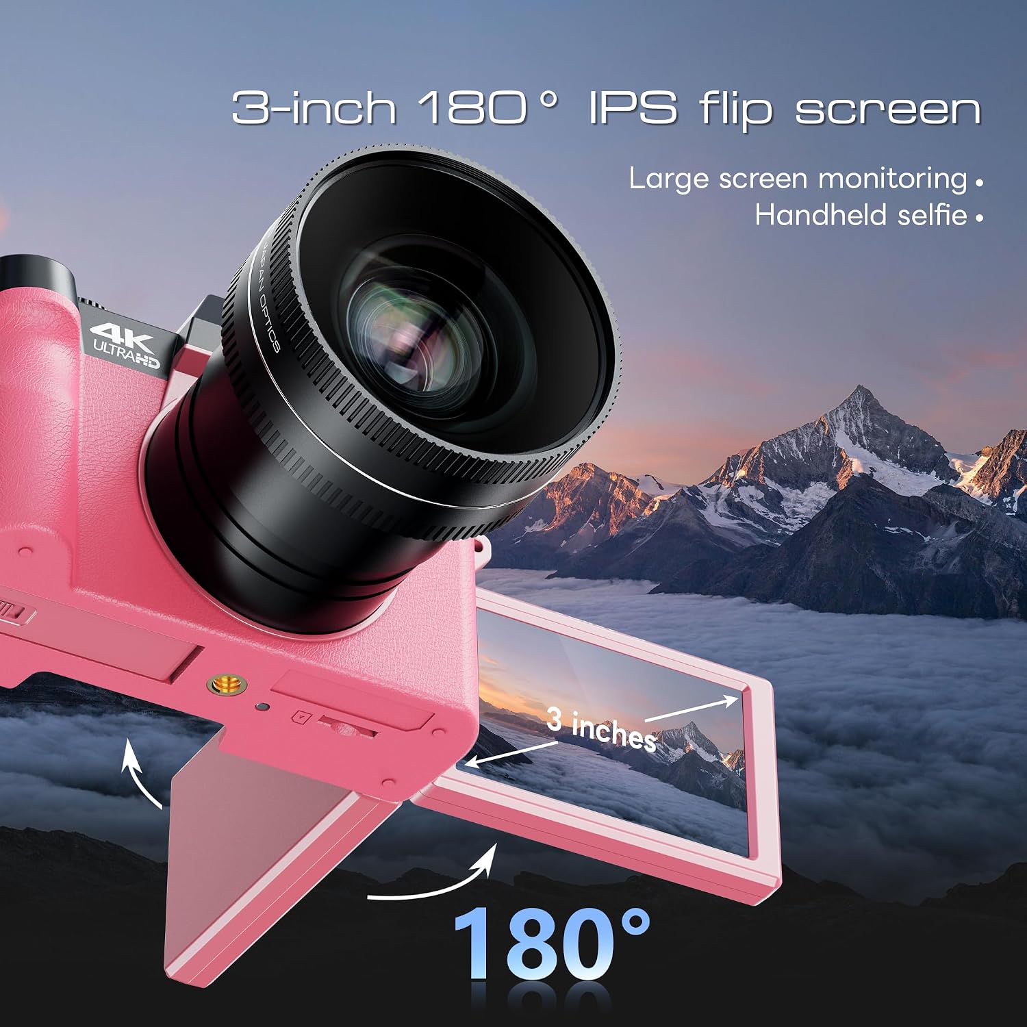 Digital Cameras for Photography with WiFi&App Control, Ture 4K&48MP Vlogging Camera for YouTube,Compact,16X Zoom Autofocus, Anti-Shake for Entry-Level User, Beginners, Macro&Wide Lens-32GB Card(Pink)