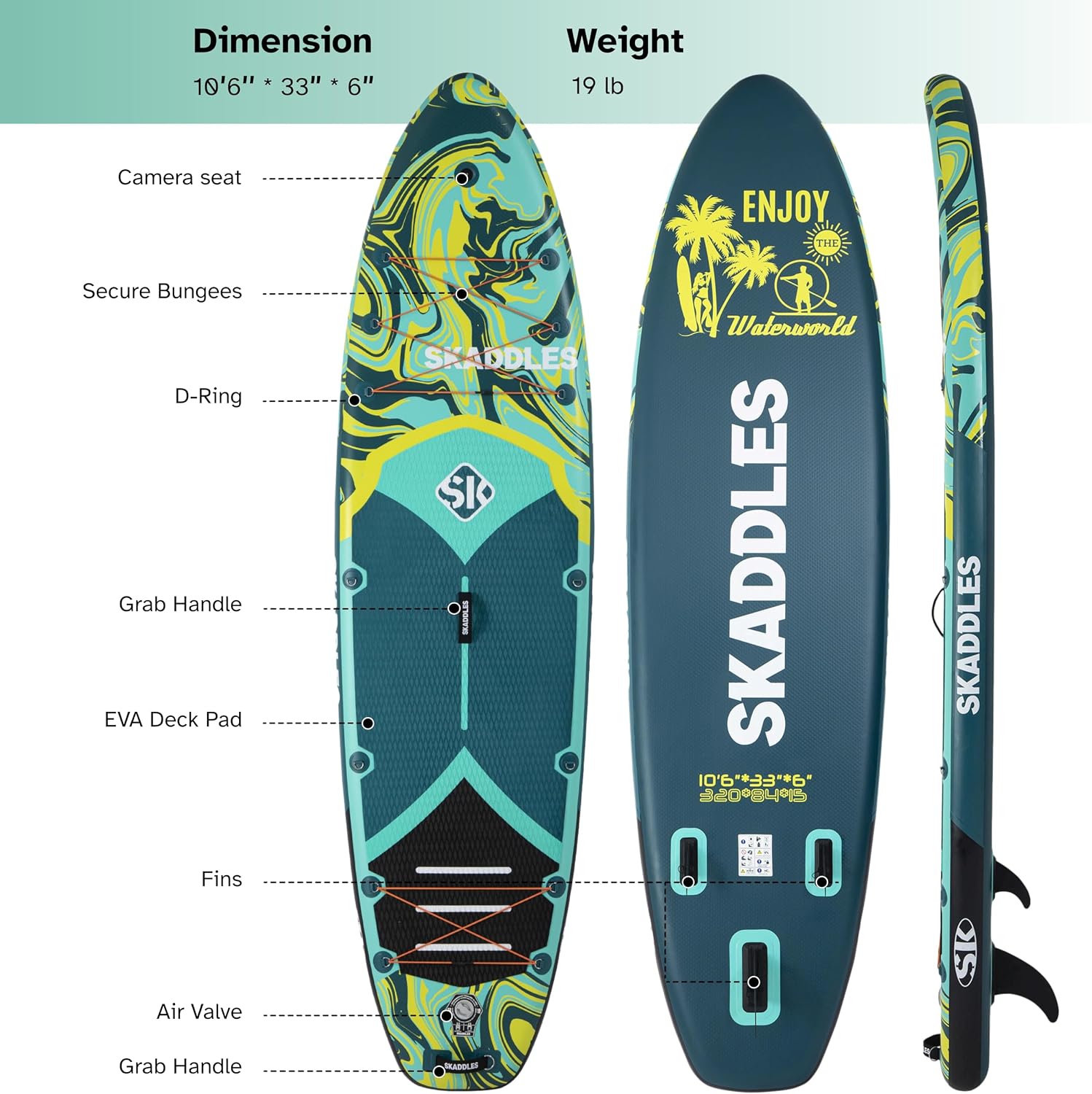 10'6'' Inflatable Stand Up Paddle Board (SUP) for Adults and Youth with Non-Slip Deck – Complete Accessories Kit, for Fishing, Yoga, Fitness & Family Fun