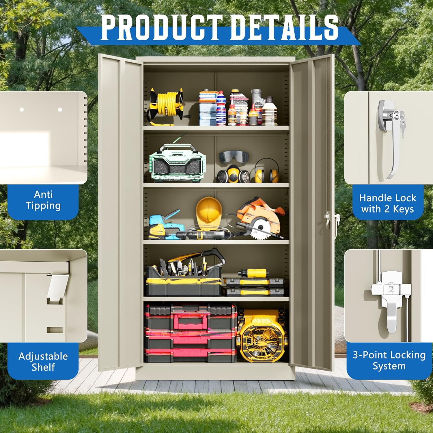 Incbruce Patio Metal Storage Cabinets, 72' H x18 D Outdoor Tool Shed with Doors and Adjustable Shelves for Home, Patio, Office (Warm Grey)