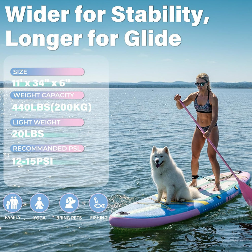 AKSPORT 11' Inflatable Stand-Up Paddle Board with Upgraded SUP Accessories Kit | Extra Wide 34' Design | Non-Slip Deck | Premium SUP Board for Adults & Youth of All Levels