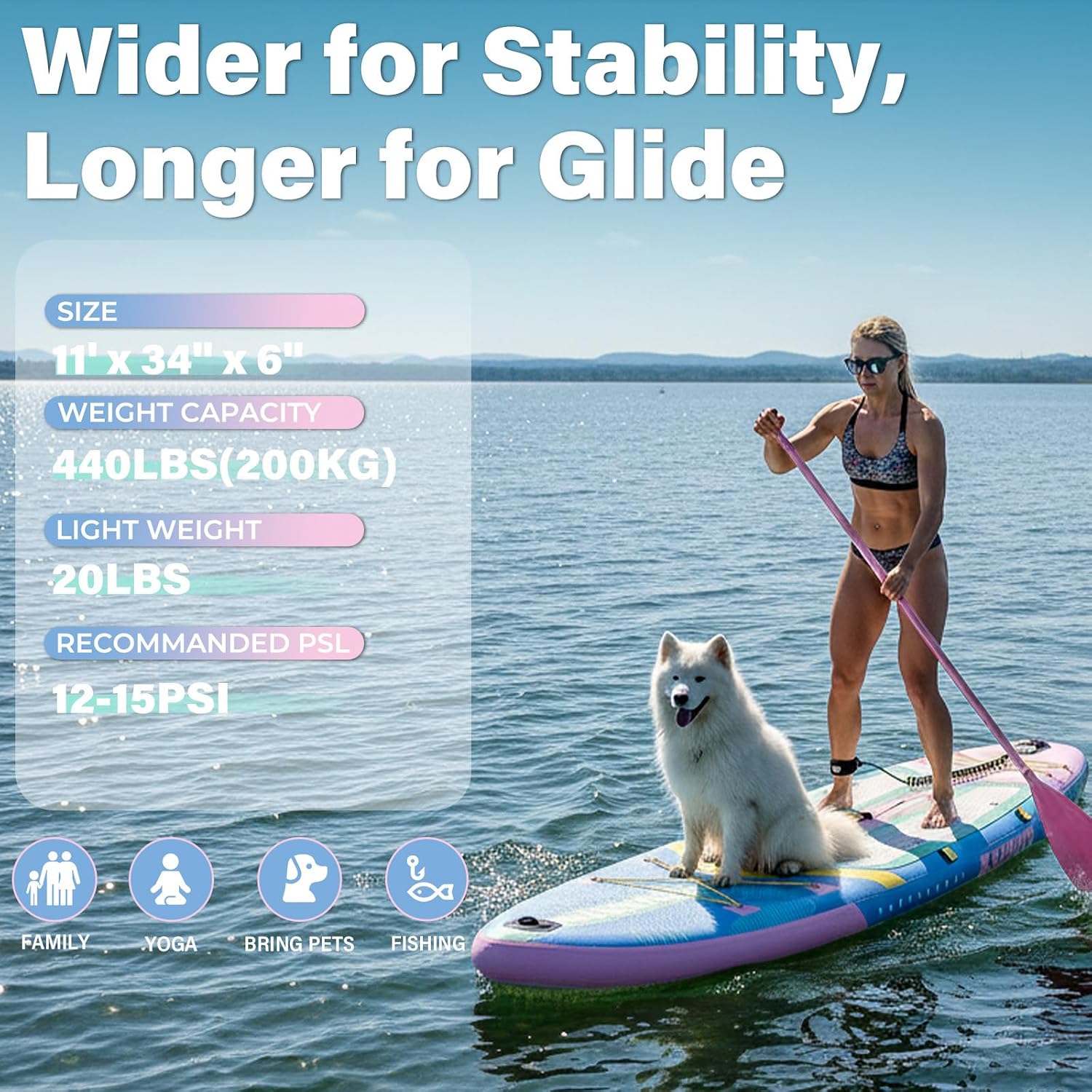 AKSPORT 11' Inflatable Stand-Up Paddle Board with Upgraded SUP Accessories Kit | Extra Wide 34' Design | Non-Slip Deck | Premium SUP Board for Adults & Youth of All Levels