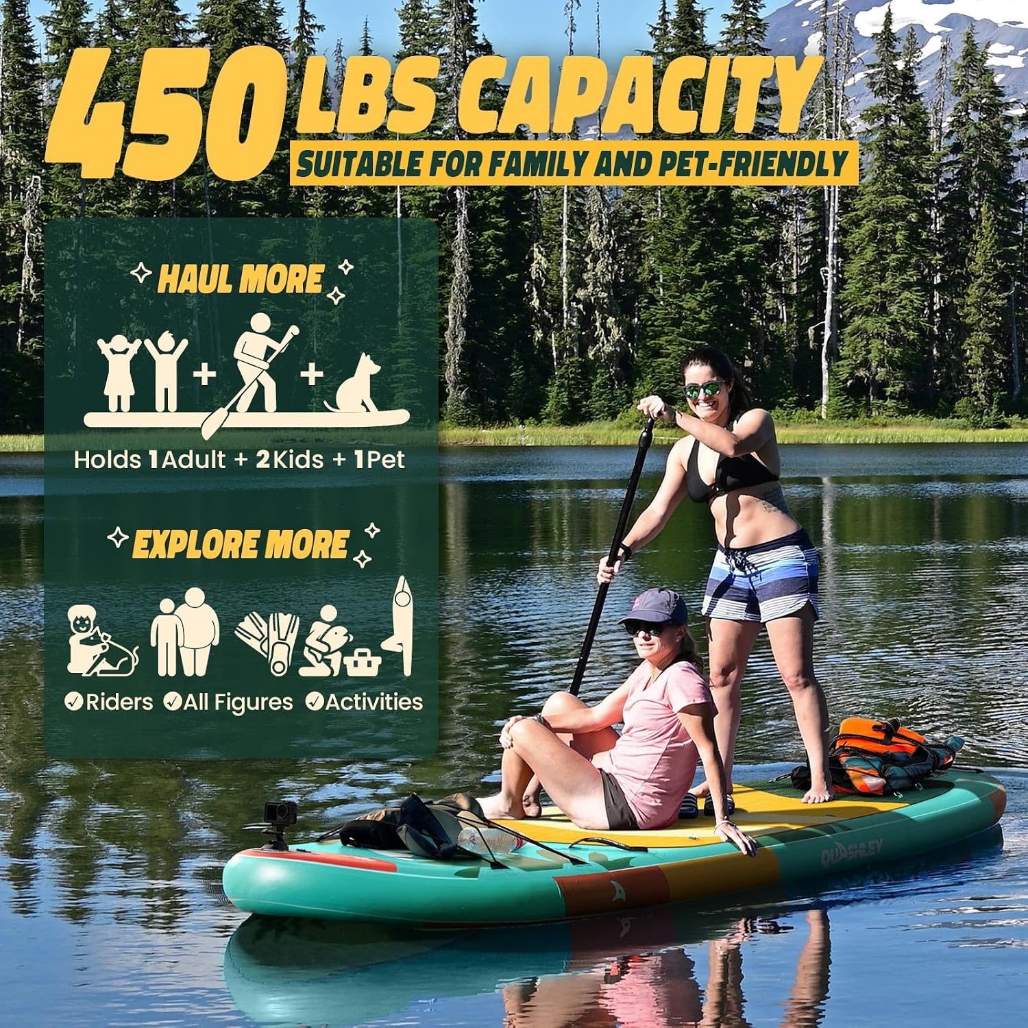 Quashley Inflatable Paddle Board Extra Wide Stand Up Paddleboards 11'×34' with All Premium Paddle Board Accessories,Inflatable SUP for Adults/Family,Beginner-Friendly,Removable Fin,Hand Pump