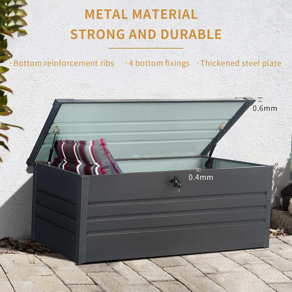 260 Gallon Deck Box, Metal Large Deck Box, Waterproof Deck Storage Box, Pool Storage Box with Lockable Storage Containers, Dark Gray