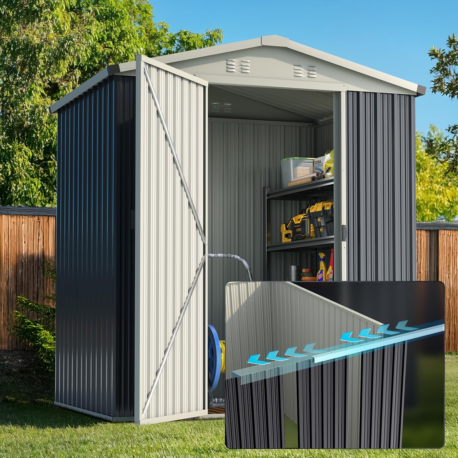 Quictent Large 5X3 FT Metal Storage Shed, Easy Assemble, Lockable Outdoor Garden Shed Waterproof Shed for Bike Storage, Tool Storage, Temporary Storage with Combination lock(5.1X3.8 FT Base, No Floor)