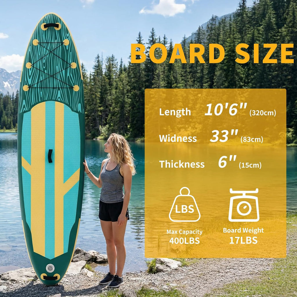 NEWBULIG 33' Inflatable Paddle Board SUP, Stand Up Paddle Board Blow Up with 3 Carry Handles, Non-Slip Deck Pad, Complete Kit with Pump, Leash & Backpack for Beginners/Adults