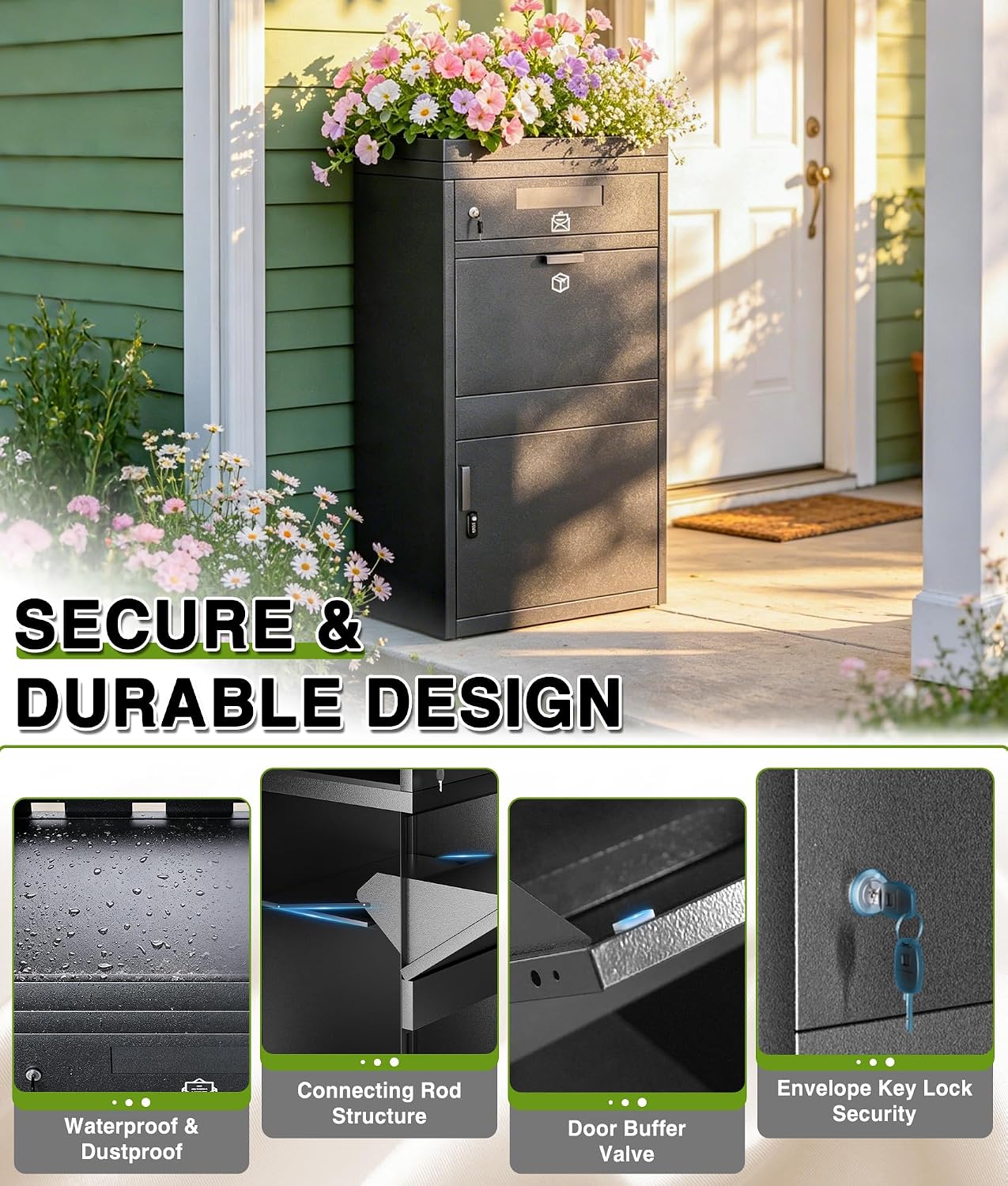 Package Delivery Boxes for Outside, Extra Large Parcel Drop Boxes with Secure Storage, Anti-Theft Galvanized Steel,Waterproof Package Delivery Box for Outdoor Porch (24''L x 18''W x 16''H)