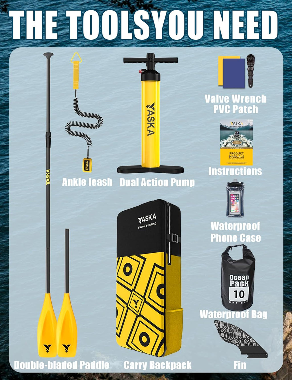 YASKA Inflatable Stand up Paddle Board 11ft with Premium SUP Accessories,Extra Wide Design Non-Slip Paddleboard for Beginner Adults Advenor Yoga Fishing