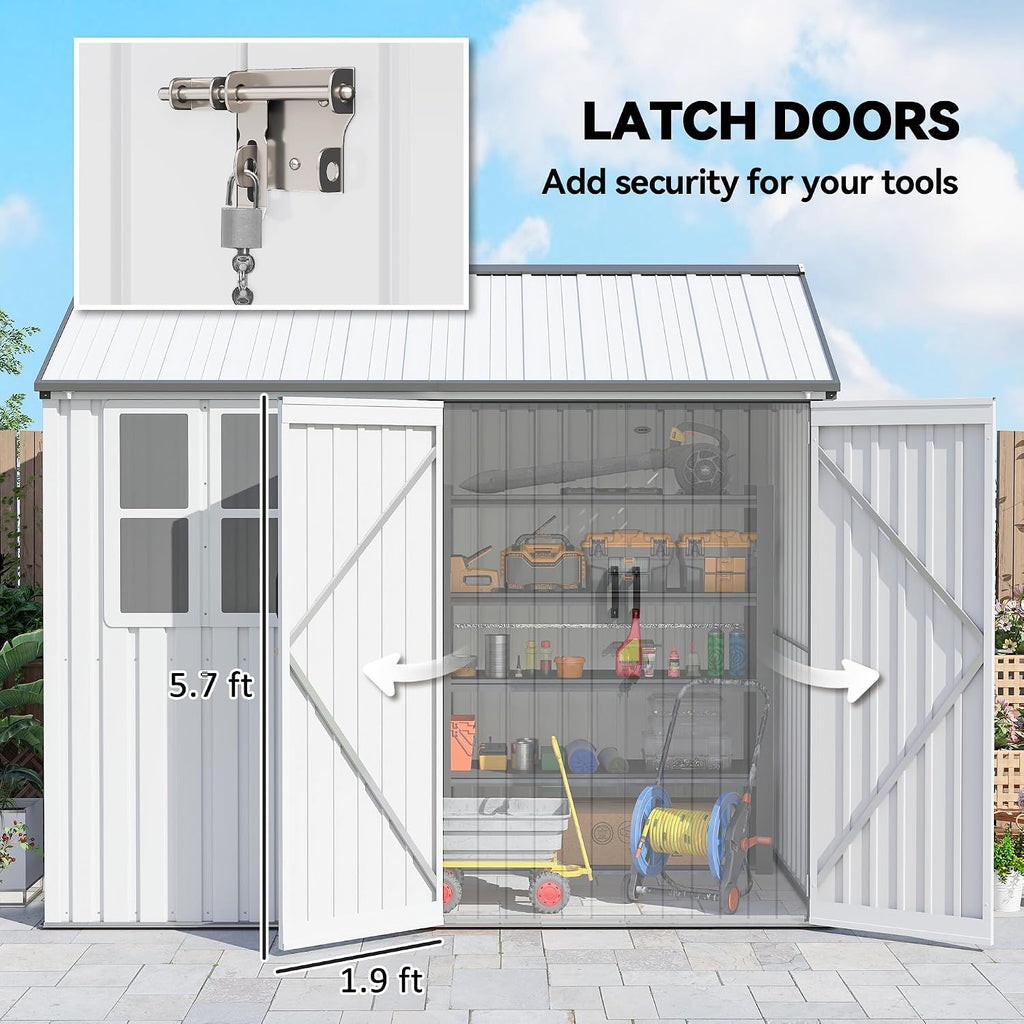 Outsunny 8' x 6' Outdoor Storage Shed, Metal Garden Shed with Window & Double Lockable Door, Outdoor Tool Shed Storage with Sloped Roof for Backyard, Patio, Garage, Lawn, White