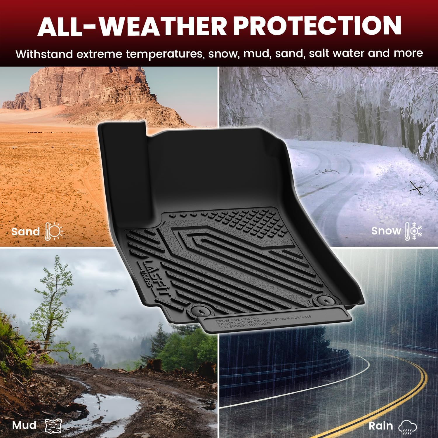 LASFIT Floor Mats for Kia Seltos 2026 2025 2024 2023 2022 2021, All Weather TPE Custom Fit Floor Liners 1st & 2nd Row Car Mats Accessories for Kia Seltos 2021-2026, Black