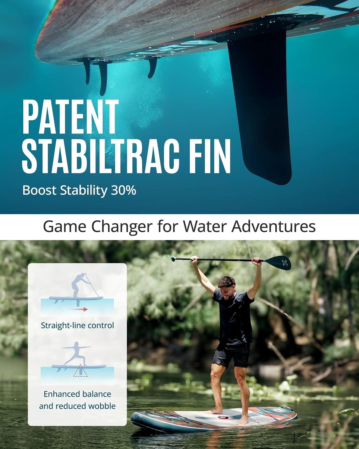 ZLX Inflatable Stand Up Paddle Board, 10'6' SUP Non-Slip Stable Deck Pad, Unique Center Fin, Premium Accessories, Paddleboard for Adults, Beginners, All Skill Levels