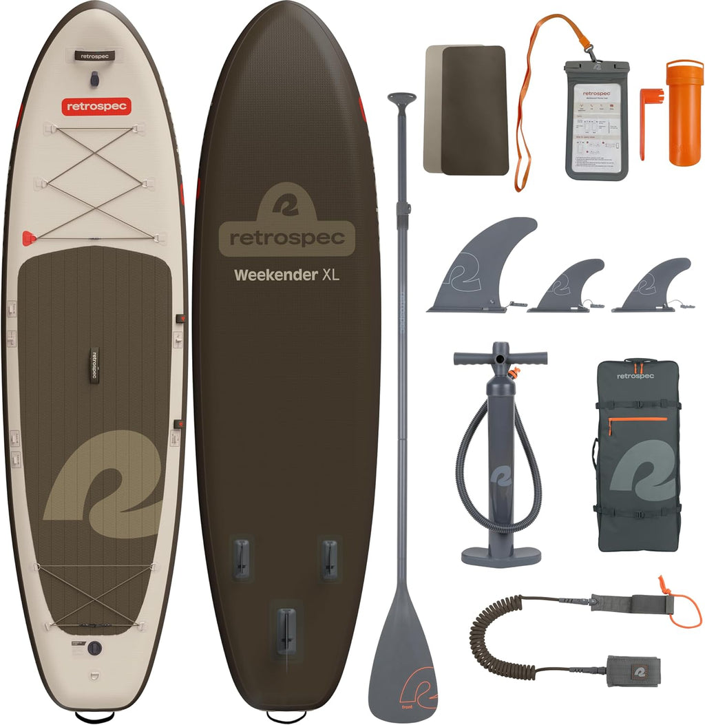 Retrospec Weekender XL Inflatable Paddle Board - Lake Essentials SUP with 400lb Capacity - Wide 11' x 35' x 8' All-Around Board for Fishing & Touring - Complete Kit with Paddle, Pump & Backpack