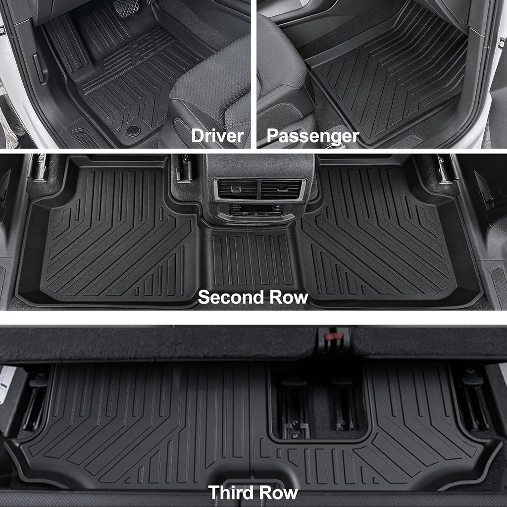 Floor Mats for 2018-2025 2026 Volkswagen Atlas 7 Passenger Bench Seating (Not for Cross Sport), All Weather TPE Durable Cargo Mat with Backrest Mats for VW Atlas Accessories