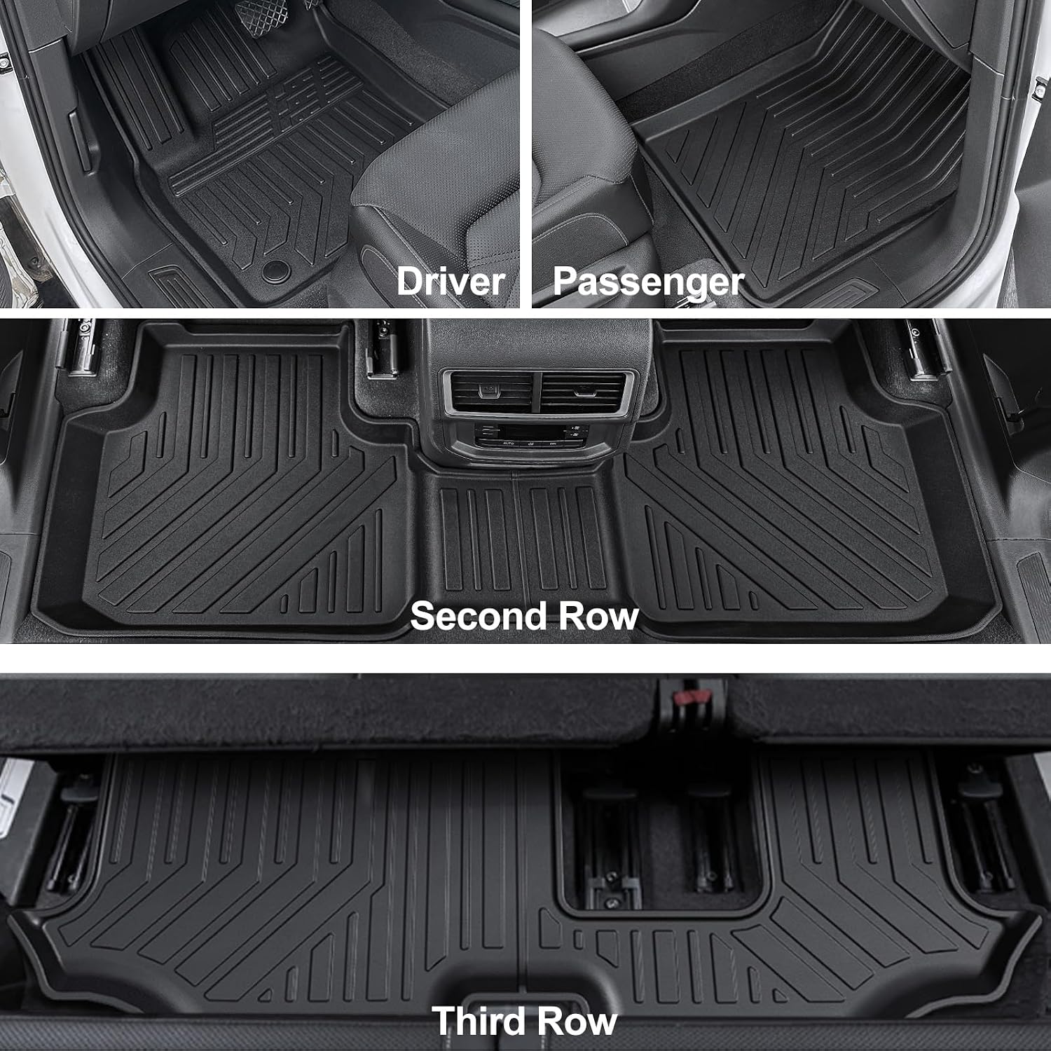 Floor Mats for 2018-2025 2026 Volkswagen Atlas 7 Passenger Bench Seating (Not for Cross Sport), All Weather TPE Durable Cargo Mat with Backrest Mats for VW Atlas Accessories