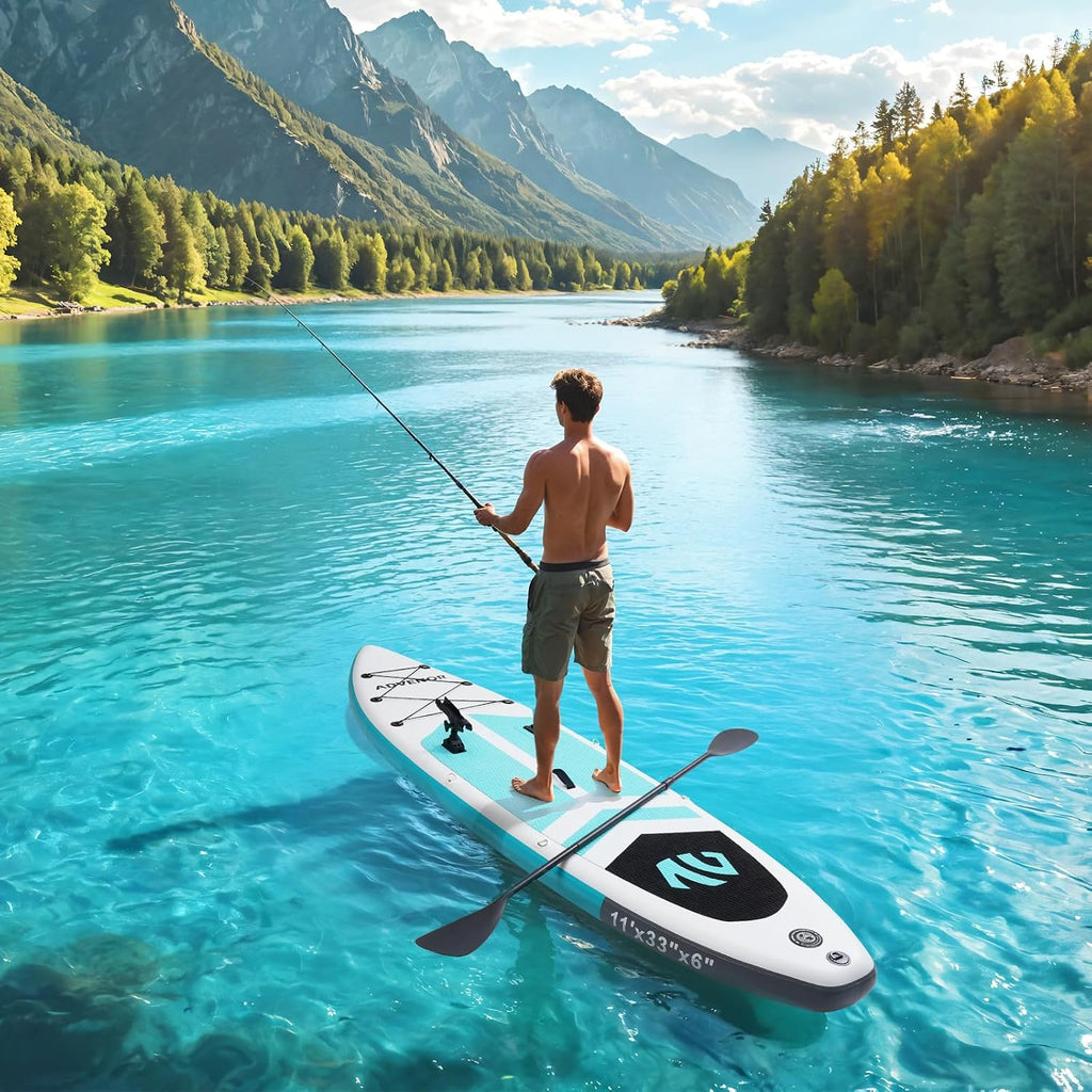Paddle Board 11'x33 x6 Extra Wide Inflatable Stand Up Paddle Board with Hand Pump,Leash, Adjustable Paddle For Basic Version, Extra Kayak Paddle Kayak Seat 2 Fishing Mounts For Fishing Version