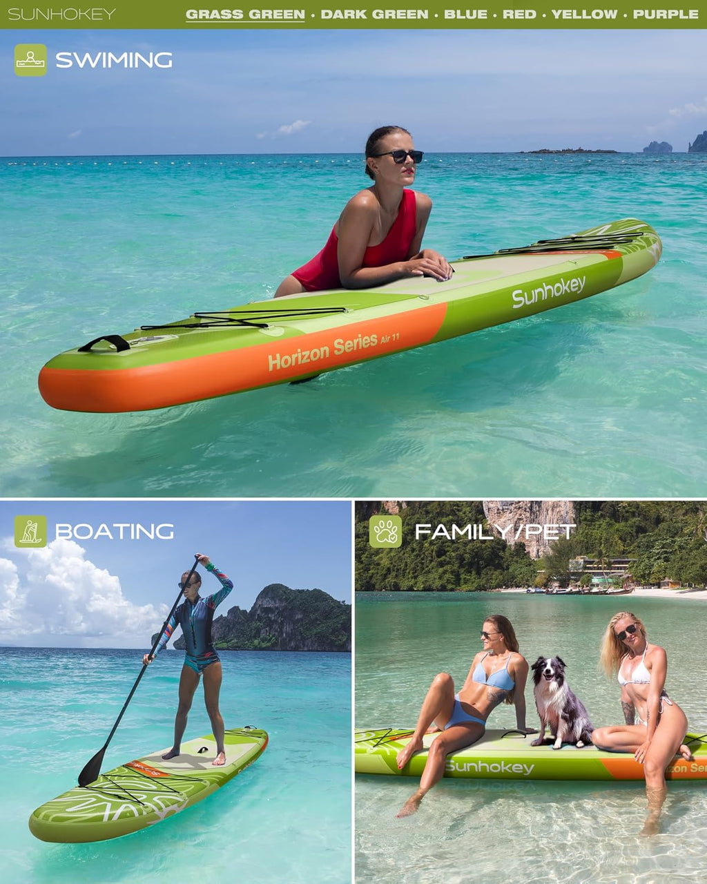 11'×34'' Extra Wide Inflatable Paddle Board with Seam Welded Technology, Stand Up Paddle Board, 420lb Capacity for Adults, Sup Board for All-Level with 2-Blade Paddle/Dual-Action Pump/Leash
