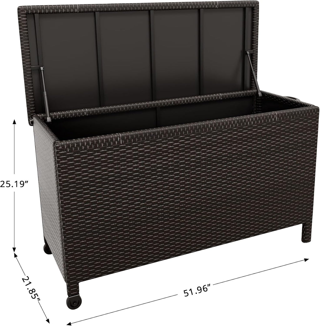 Large Deck Box Waterproof PE Rattan Outdoor Storage Box with Handles and Wheels, Storage Bin for Garden, Balcony, Porch, Pool, Yard (Brown, 125 Gallon)