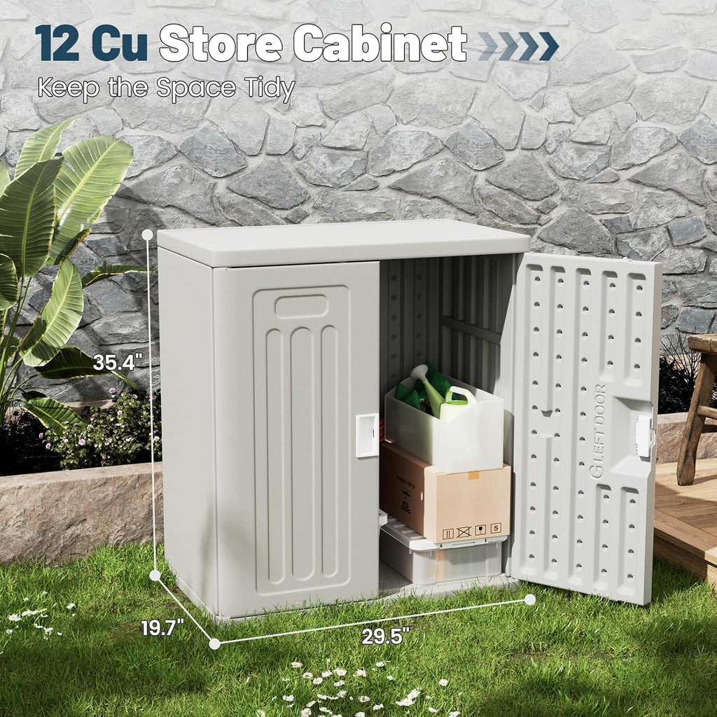 Amopatio Outdoor Storage Cabinet with Lockable Doors, Resin Cabinet Waterproof Freestanding Outdoor Patio Storage Shed for Garden Tools, 19.7' D x 29.5' W x35.4 H, Gray